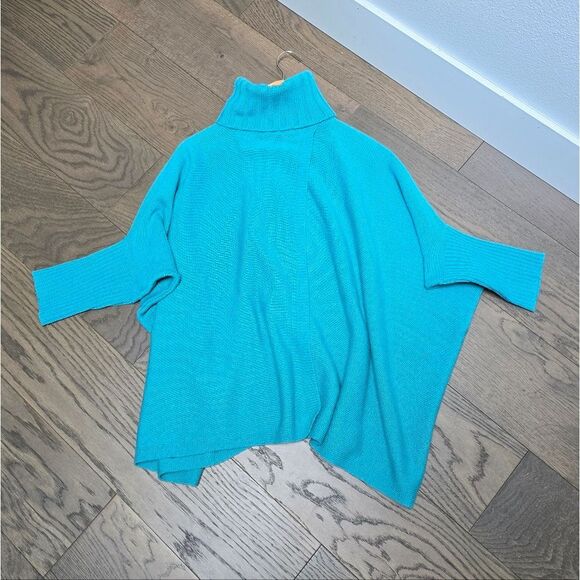 Diane Von Furstenberg Ahiga Turtleneck Poncho Wool Cadhmere Sweater in Turquouse - Picture 6 of 14